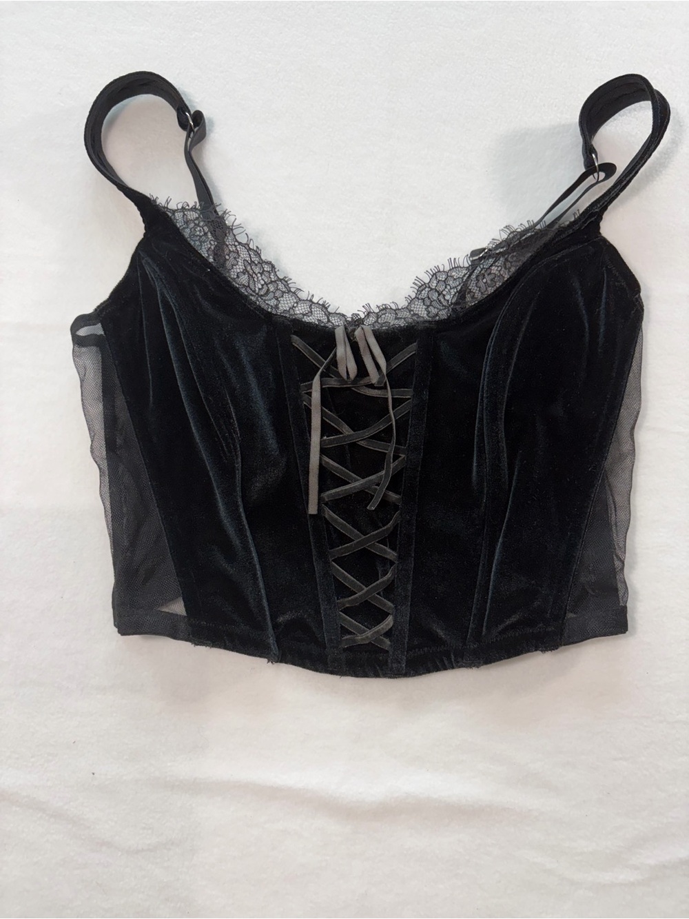 Victoria’s Secret Black Lace-Trim Velvet Corset Crop Top - S-DD